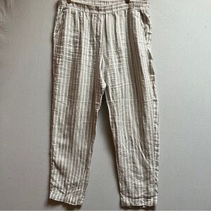 Rosso35 Made in Italy Beige White Striped 100% Linen Pull On Pants US 10